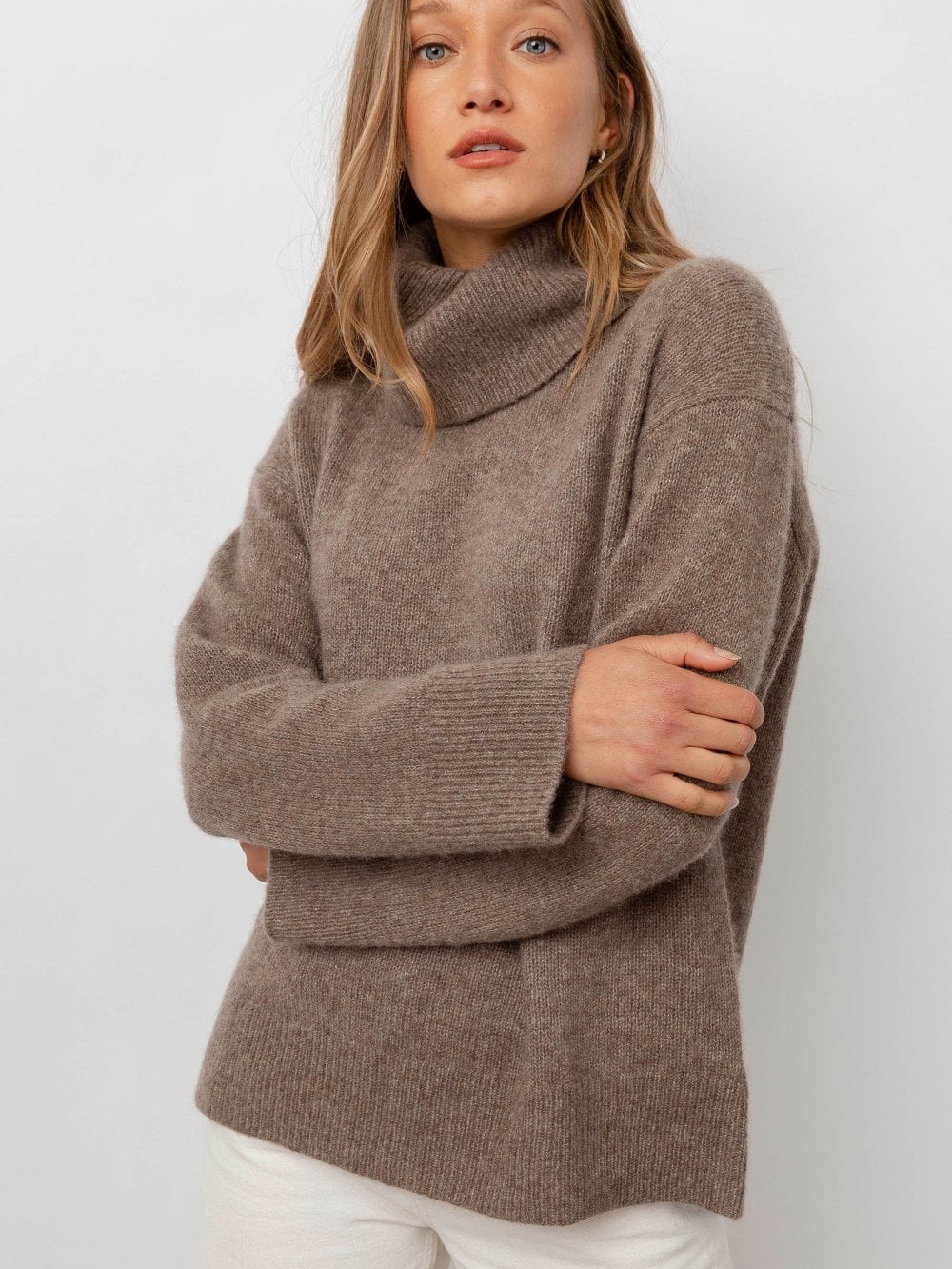 RAILS Imogen Cashmere Silk Knit Sweater Turtleneck Taupe Hazelnut Brown EUC S